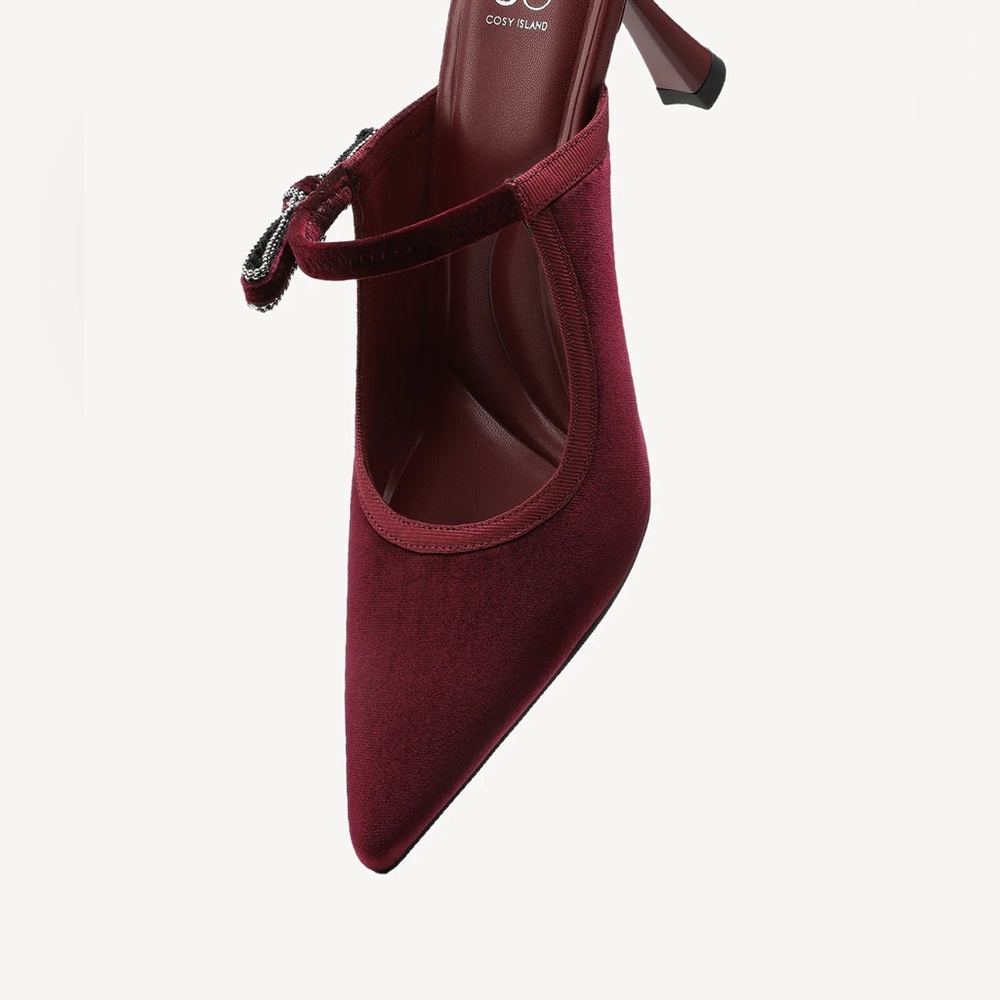 Brand new Chic Burgundy Heels with Rhinestone Accent- Perfect for Holidays - Picture 5 of 9